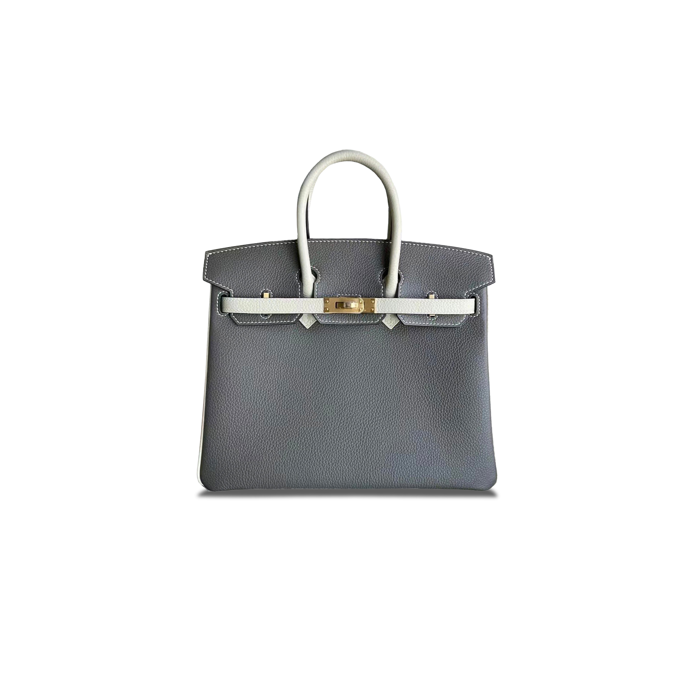 H**mes master birkin 25 togo leather asphalt grey and milkshake white gold buckle bag h028365cc09 (25*20*13cm)